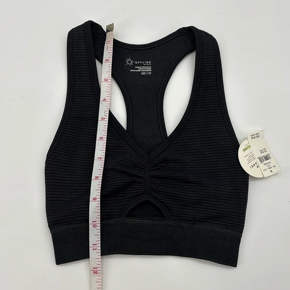 Aerie Offline Black Seamless Layered Ribbed Keyhole Sports Bra size XXS NWT - Picture 10 of 11